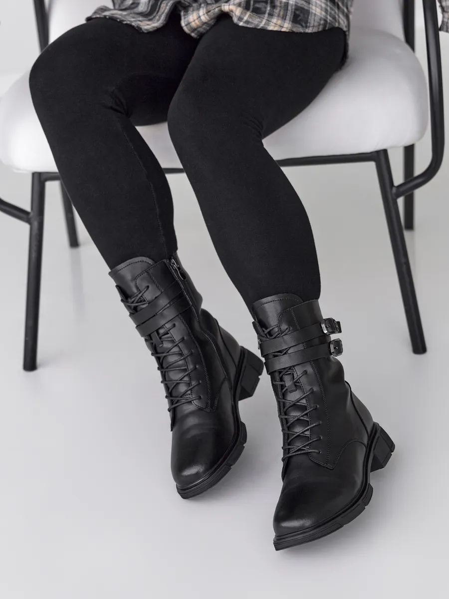 Ботинки женские зимние на каблуке высокие черные 42-ZBE25-22-101