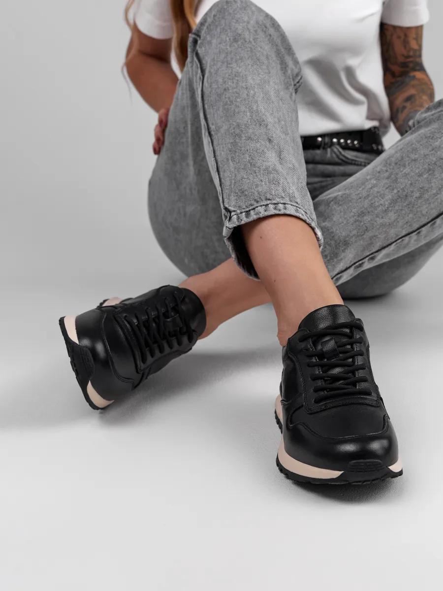 Кроссовки женские демисезонные натуральная кожа черные RW201-010k