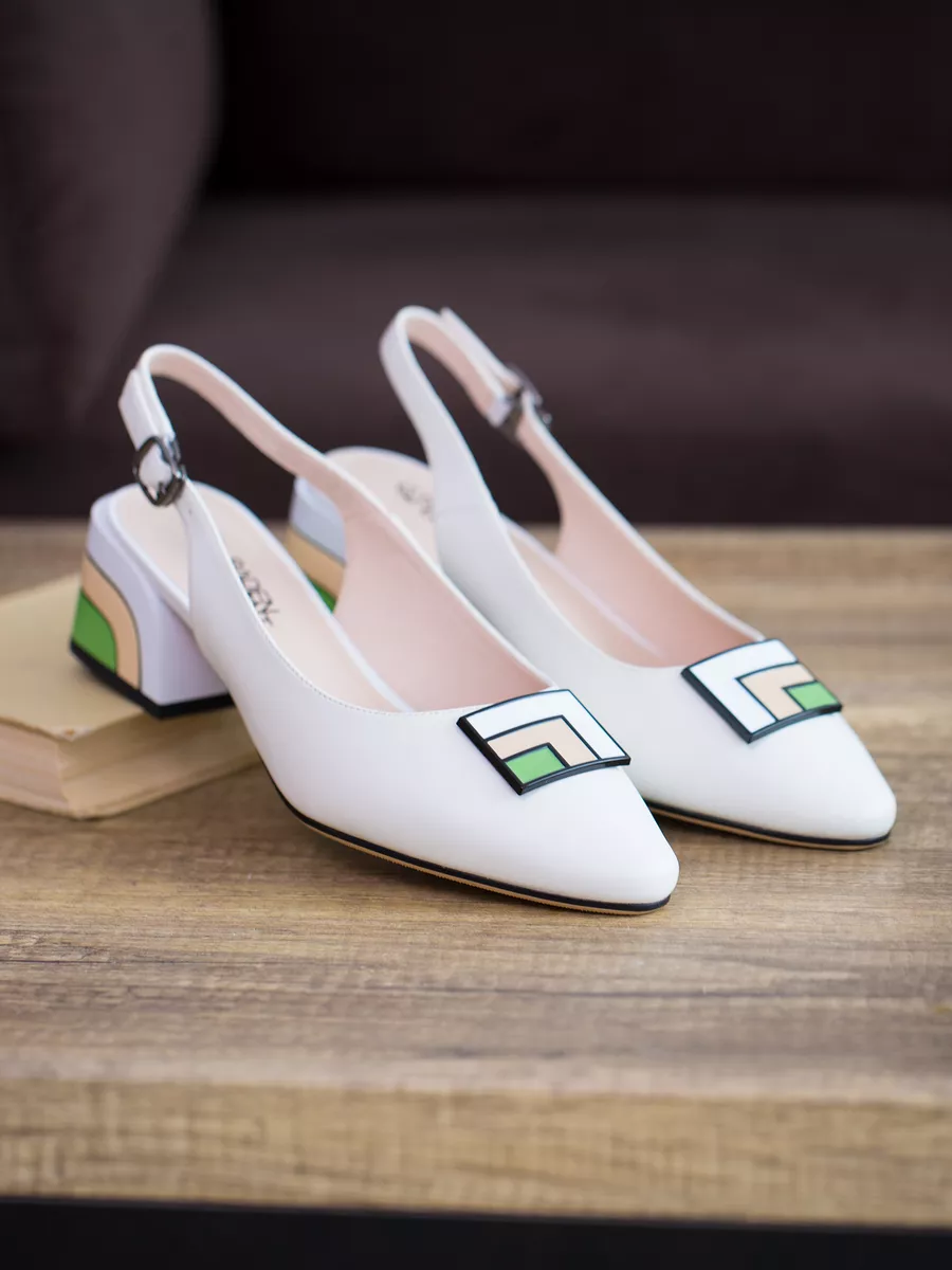 слингбэки женские на каблуке туфли кожаные с открытой пяткой HL061-013