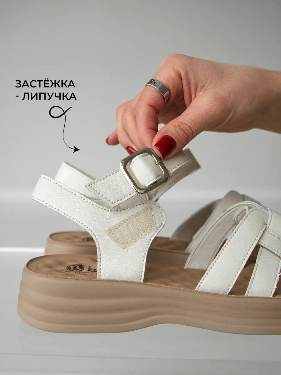 Босоножки женские летние натуральная кожа на низком каблуке EH340-021