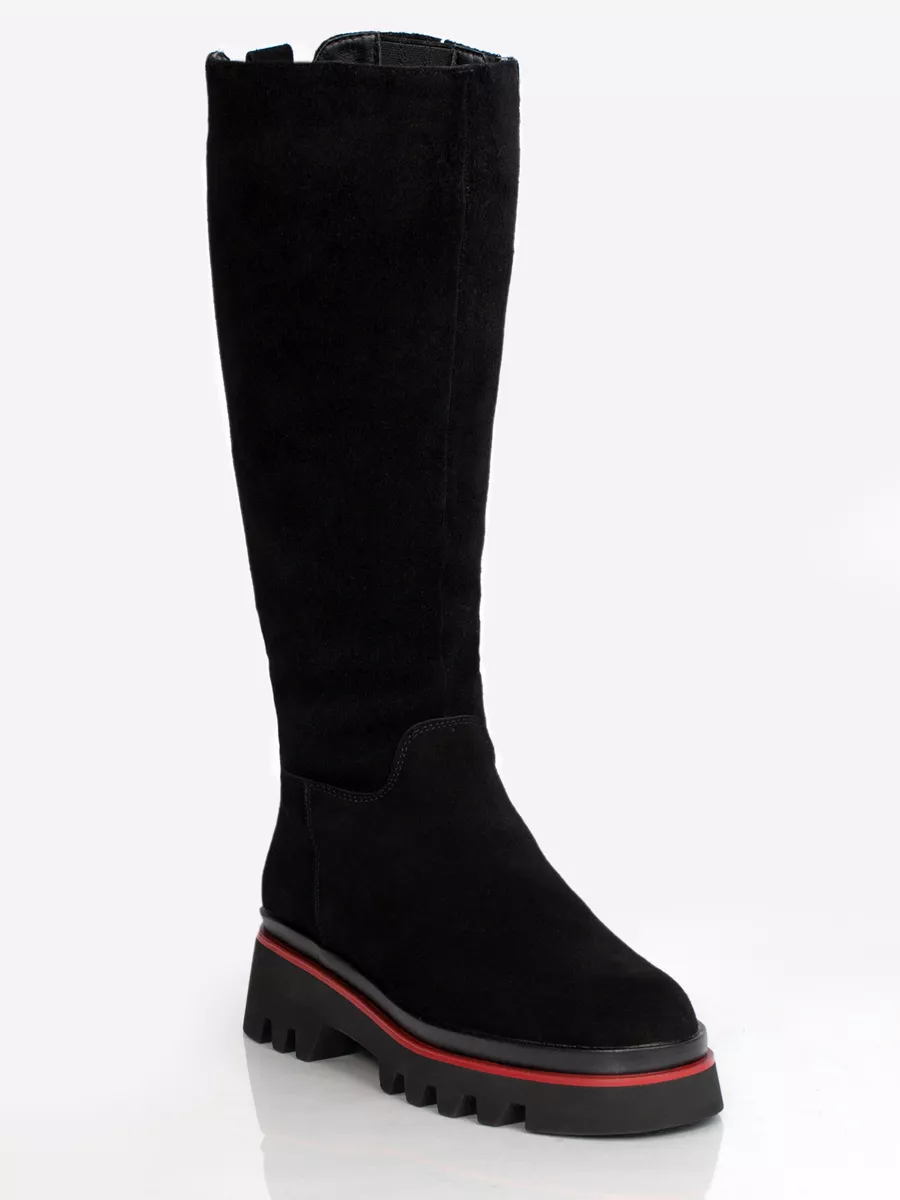 Сапоги женские зимние натуральная замша черные высокие XJU-12751-2A-SW