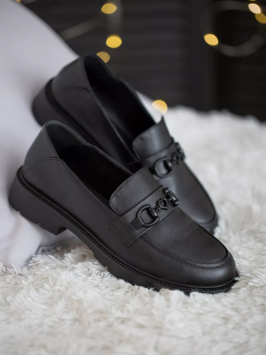 Лоферы женские натуральная кожа весна черные GC105-020