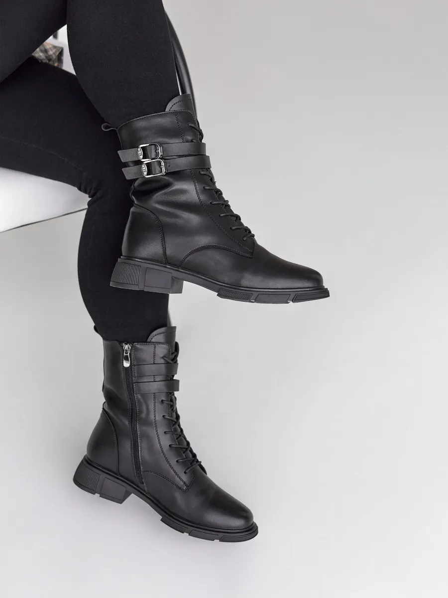 Ботинки женские зимние на каблуке высокие черные 42-ZBE25-22-101