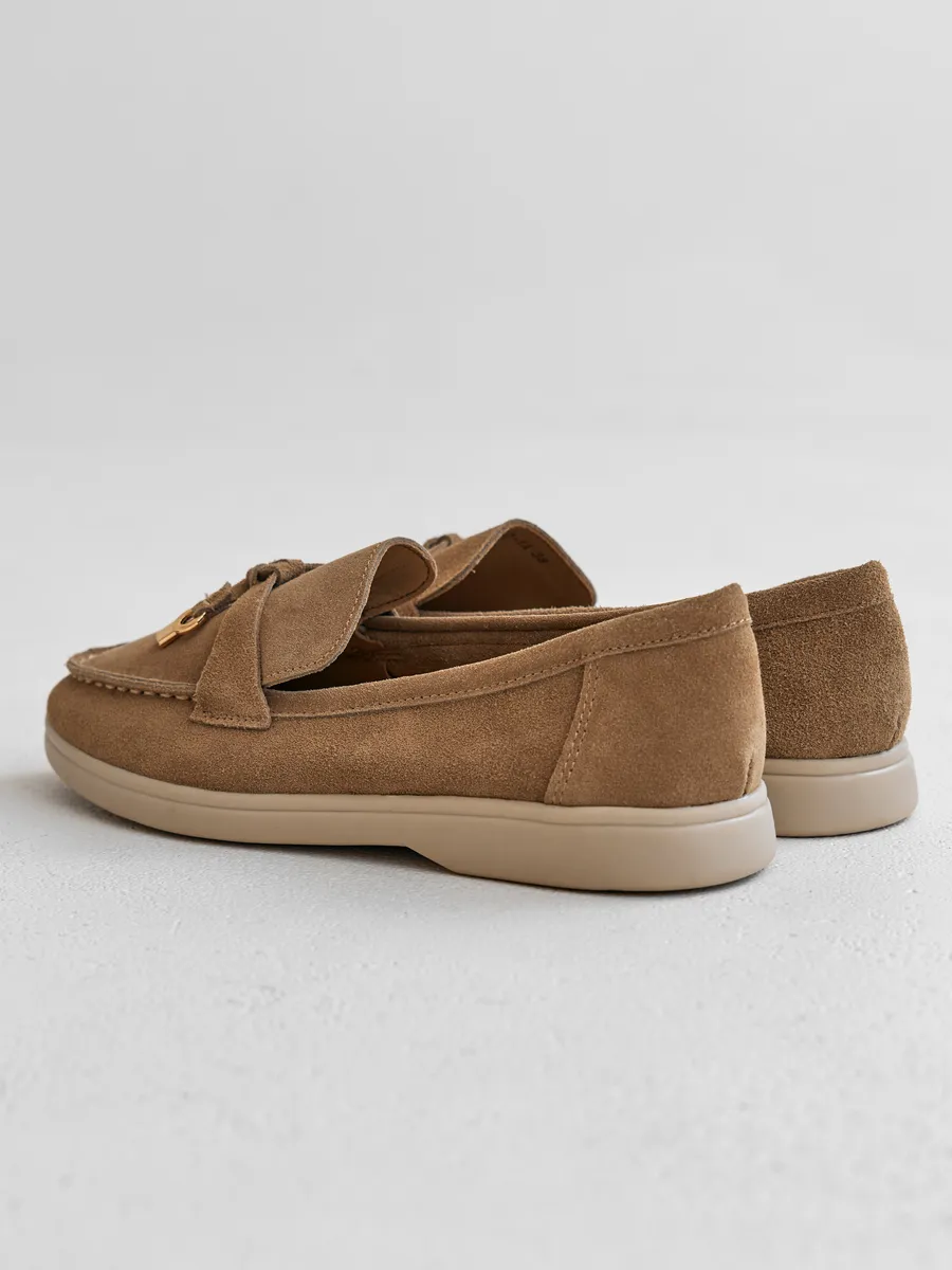 Лоферы женские замшевые бежевые натуральные на платформе 3727-1A