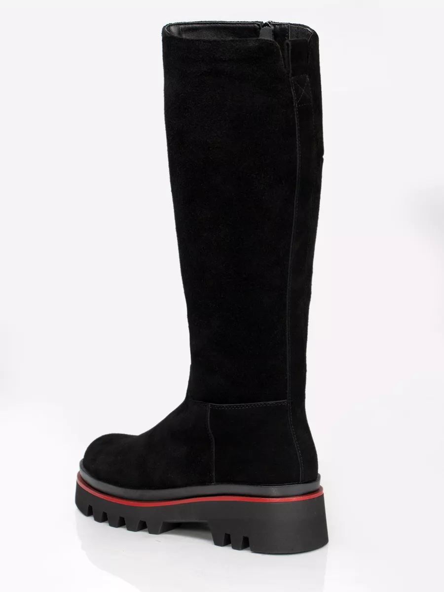 Сапоги женские зимние натуральная замша черные высокие XJU-12751-2A-SW