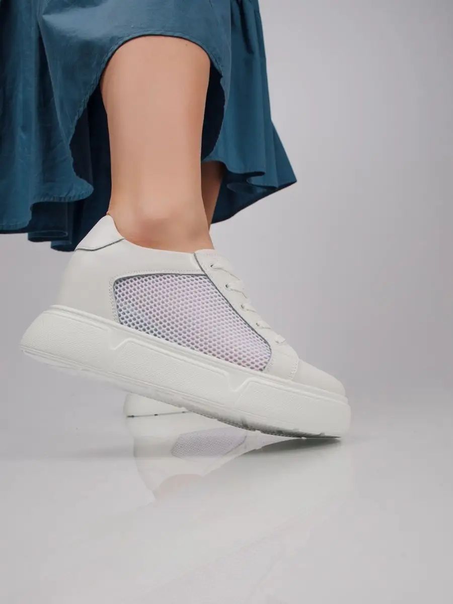 Кеды женские белые натуральная кожа летние на платформе FL068-2