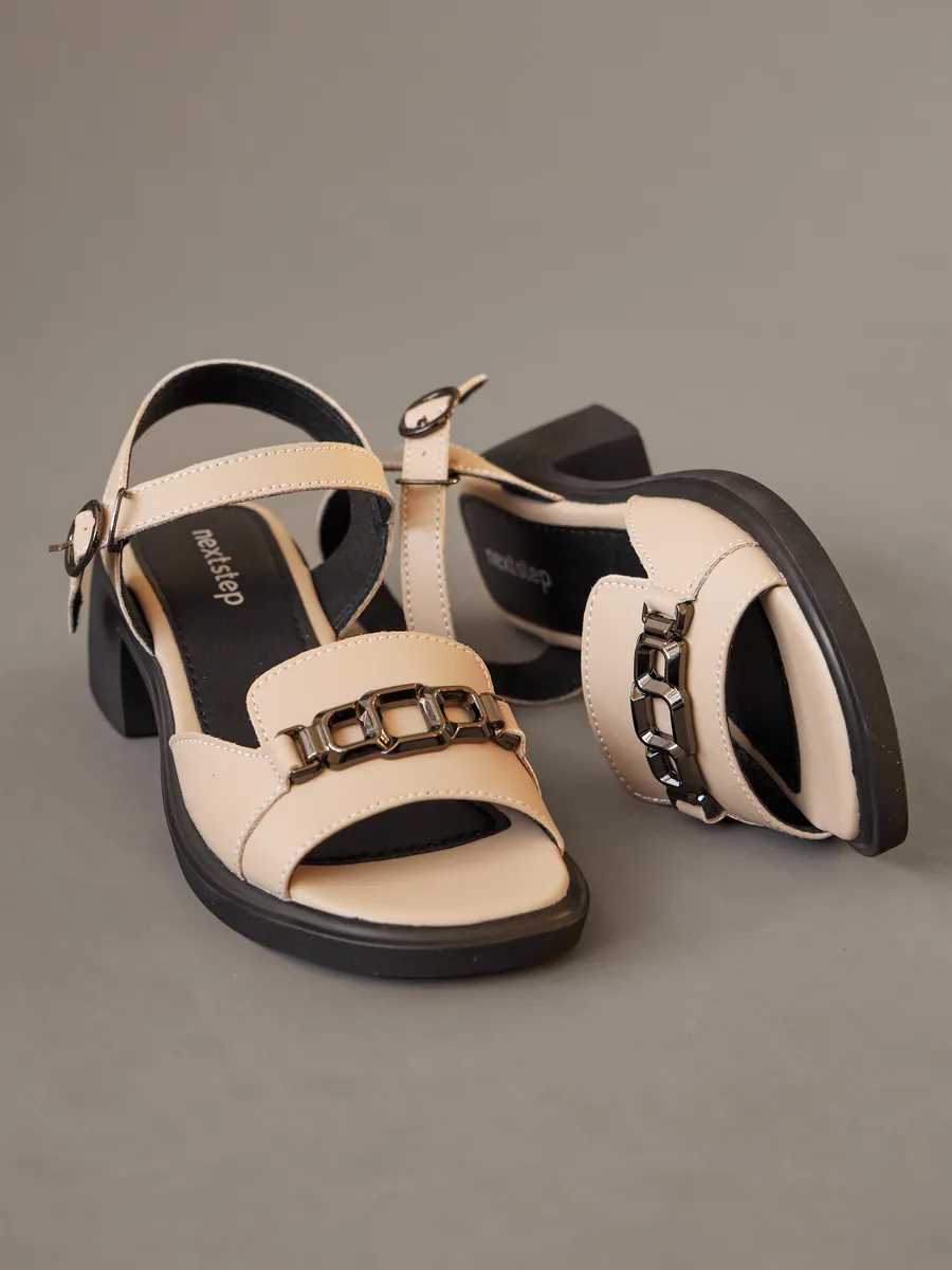 Босоножки женские летние на каблуке бежевые 51-BKY4-12-108k