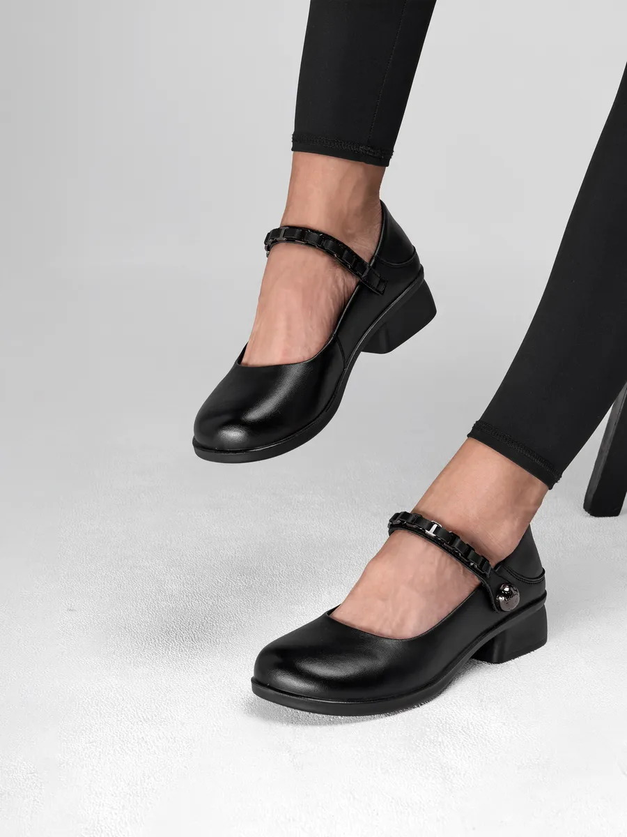 Туфли женские натуральная кожа на каблуке черные 5C15163-1