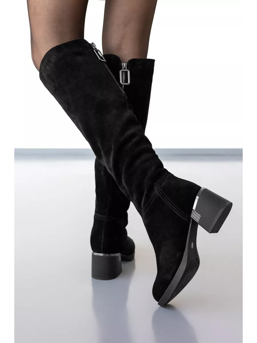 Сапоги женские зимние натуральная замша высокие на каблуке C922-020