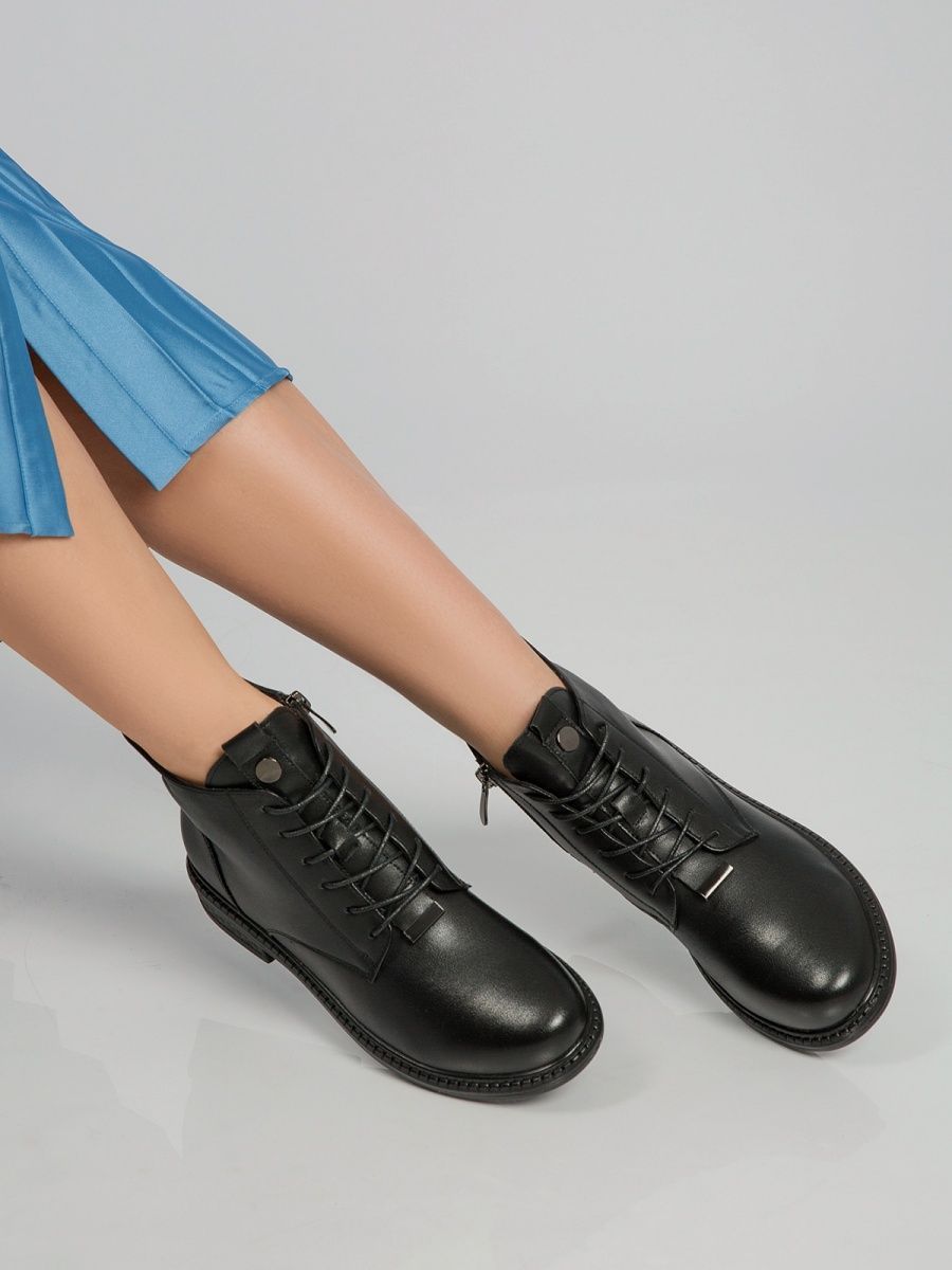 Ботинки женские натуральная кожа осенние черные на каблуке 1R05-22-101B-1